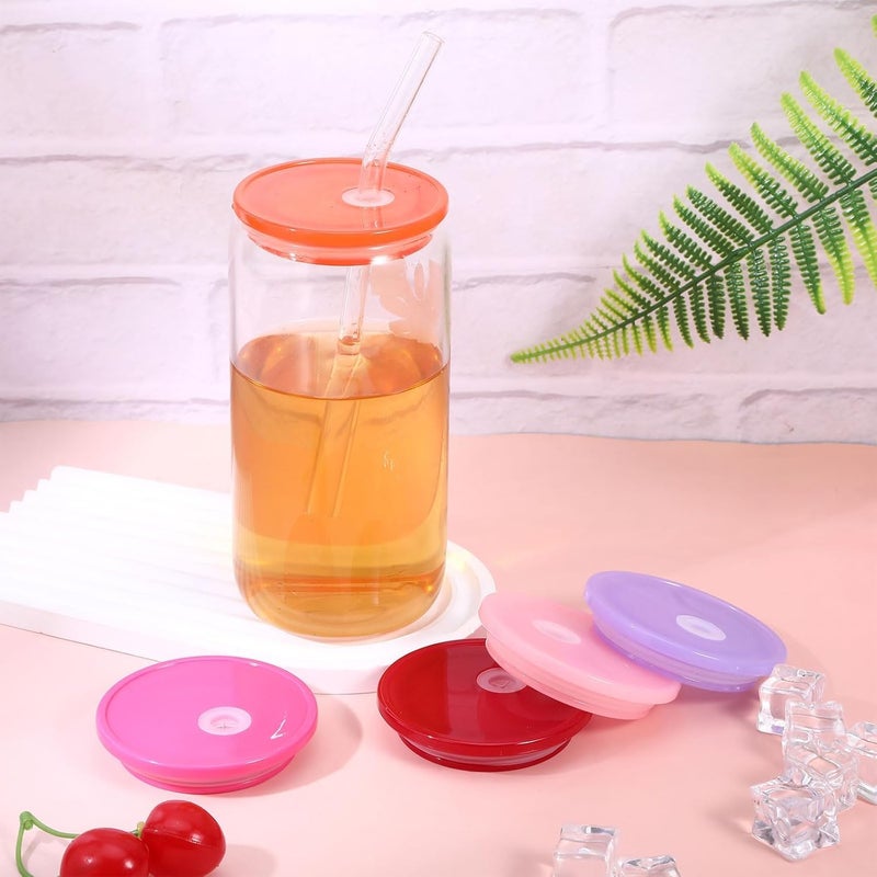 YONHTUTU 6 Pack Acrylic Lids for 16 oz / 20 oz Glass Cups, Replacement Can Straw Lids for Mason Jar, Spill Proof Reusable Plastic Cover Bamboo Lid for Glass Cups Beer Soda Can Coffee Tumbler Cup, Multi-Colored - Image 5